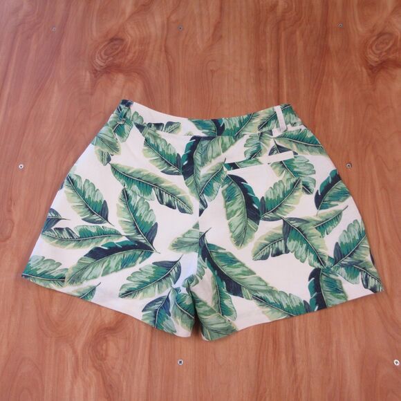AMANDA UPRICHARD Wallace Beverly Linen Blend Shorts XS Banana Leaf Palm Leaves - Picture 7 of 13